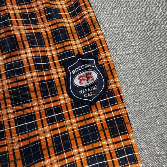 Bocomal FR Pearl Snap Shirt Men 4XL Plaid Orange Cat 2 Flame Resistant Workwear - Picture 6 of 8